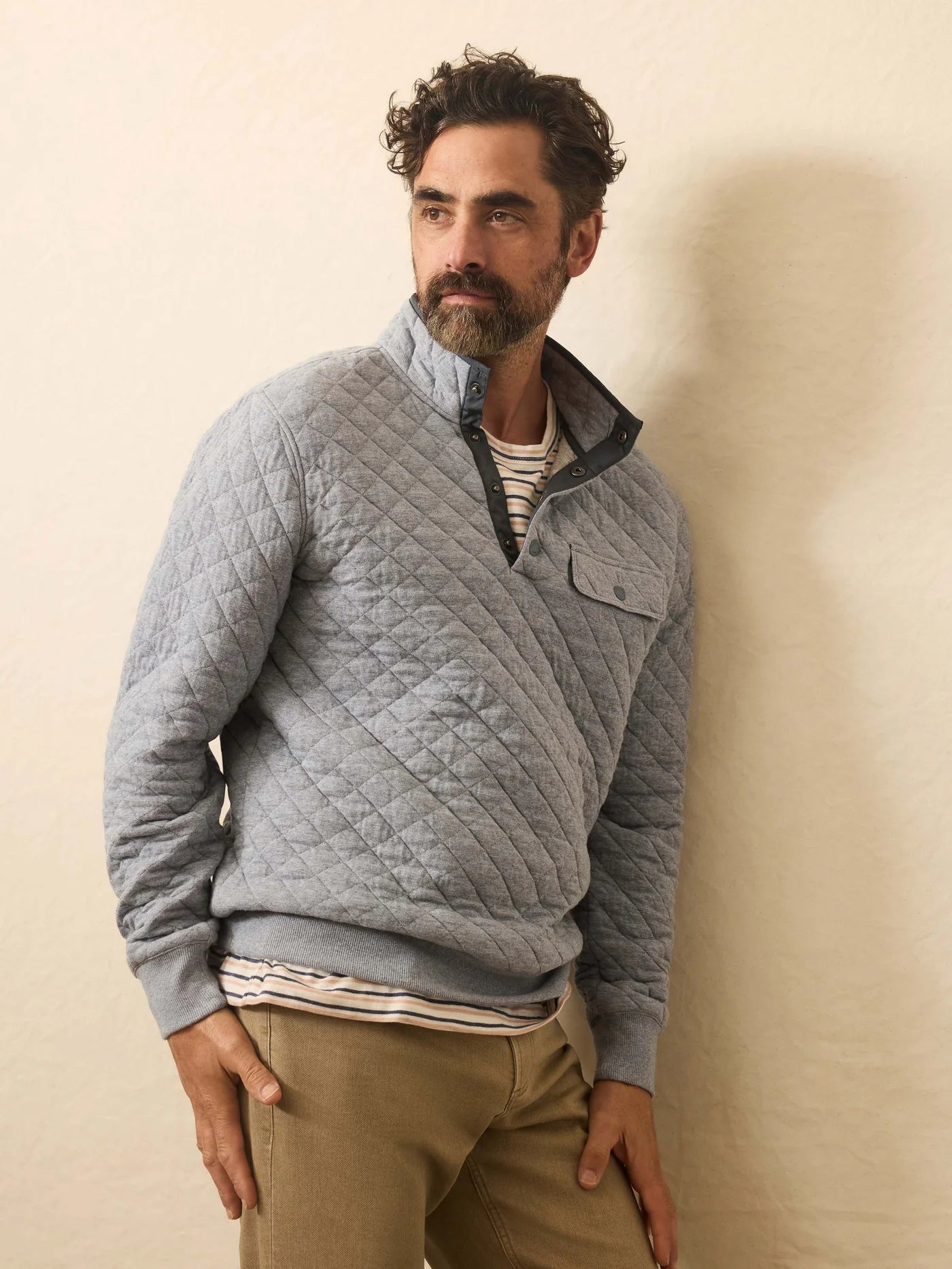 NELSON-Epic Quilted Fleece Pullover - Ocean Wind Heather