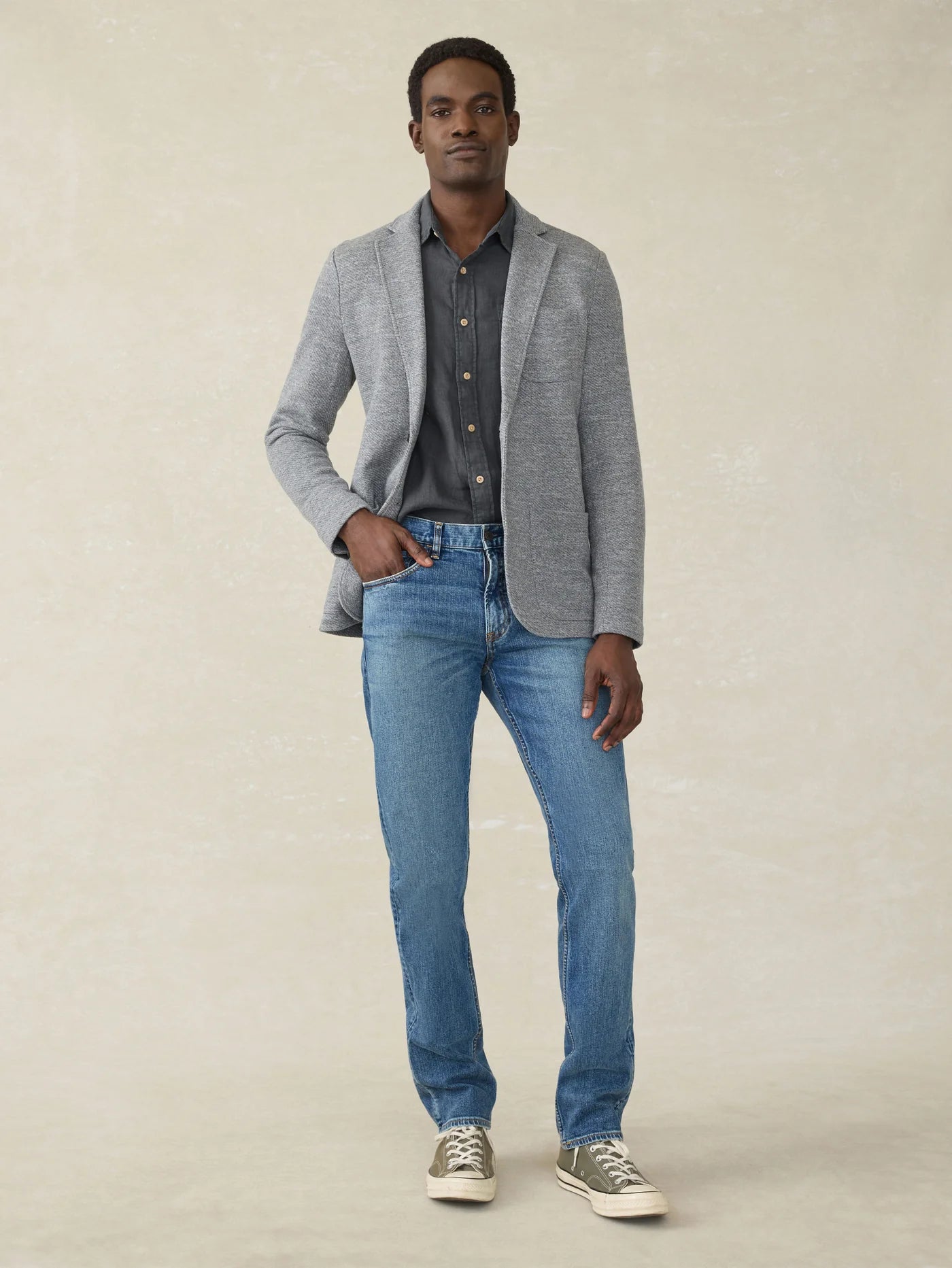 NELSON-Inlet Knit Blazer - Medium Grey Melange